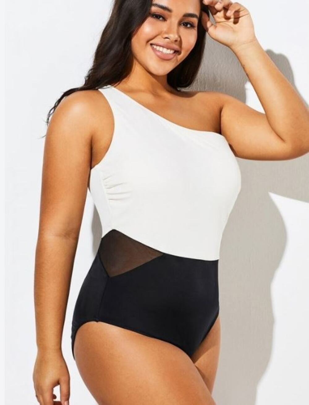Meet.Curve Brand Black & White One Shoulder One Piece Swimsuit Size Large